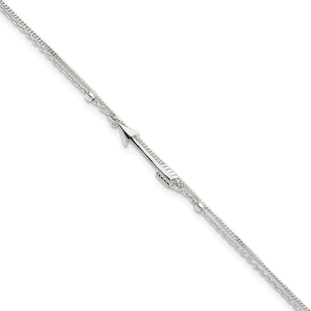 Sterling Silver 9in Plus 1in Ext. 2-strand Arrow and Bar Anklet