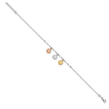 Load image into Gallery viewer, Sterling Silver Rose-tone and Gold-tone Suns 9in Plus 1in Ext. Anklet
