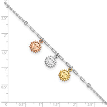 Load image into Gallery viewer, Sterling Silver Rose-tone and Gold-tone Suns 9in Plus 1in Ext. Anklet
