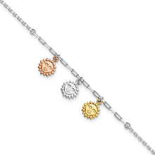 Load image into Gallery viewer, Sterling Silver Rose-tone and Gold-tone Suns 9in Plus 1in Ext. Anklet
