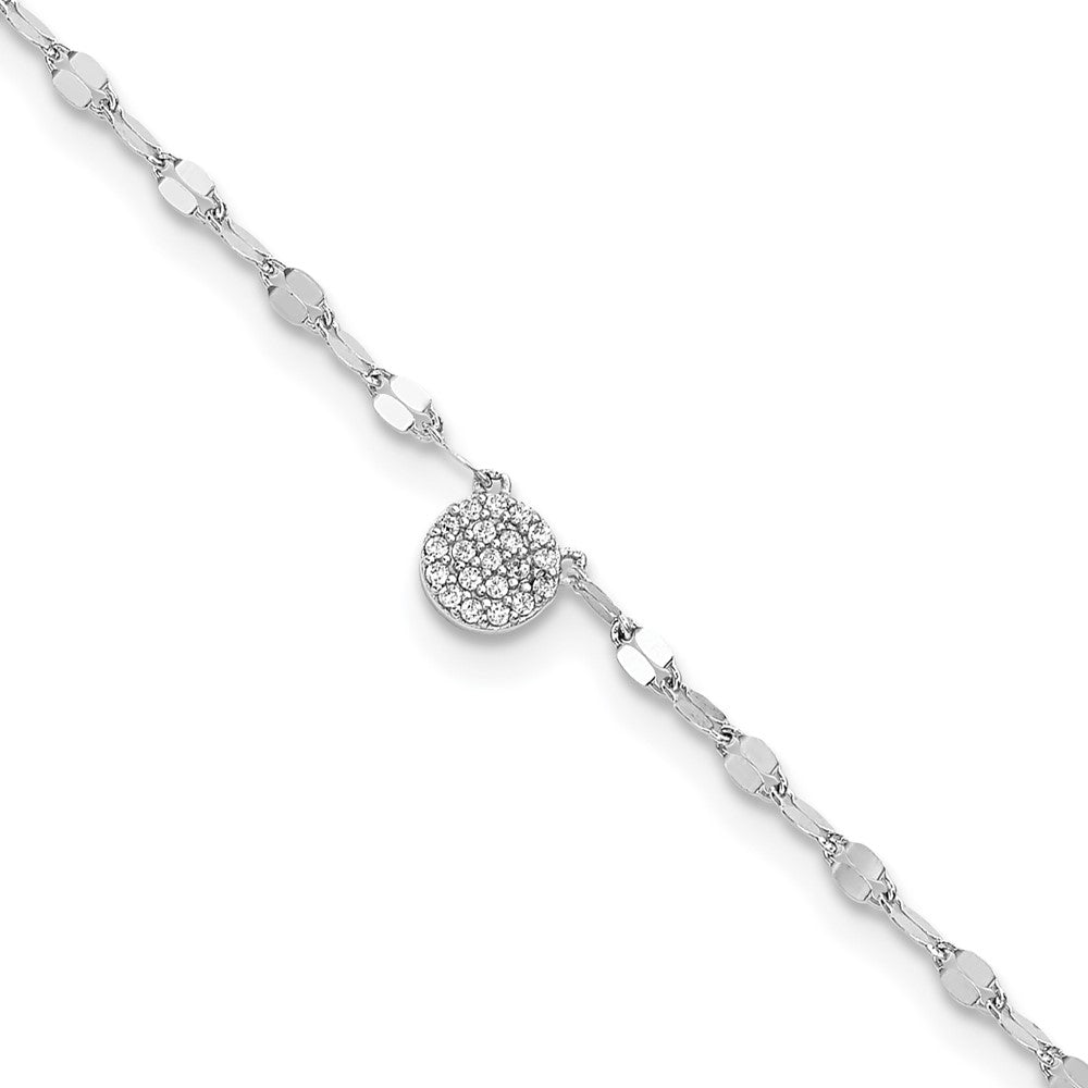 Sterling Silver Rhodium-plated Polished CZ Anklet