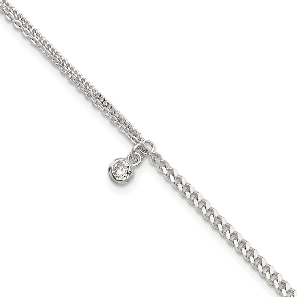 Sterling Silver CZ Fancy Chain 9in Plus 1in Ext. Anklet