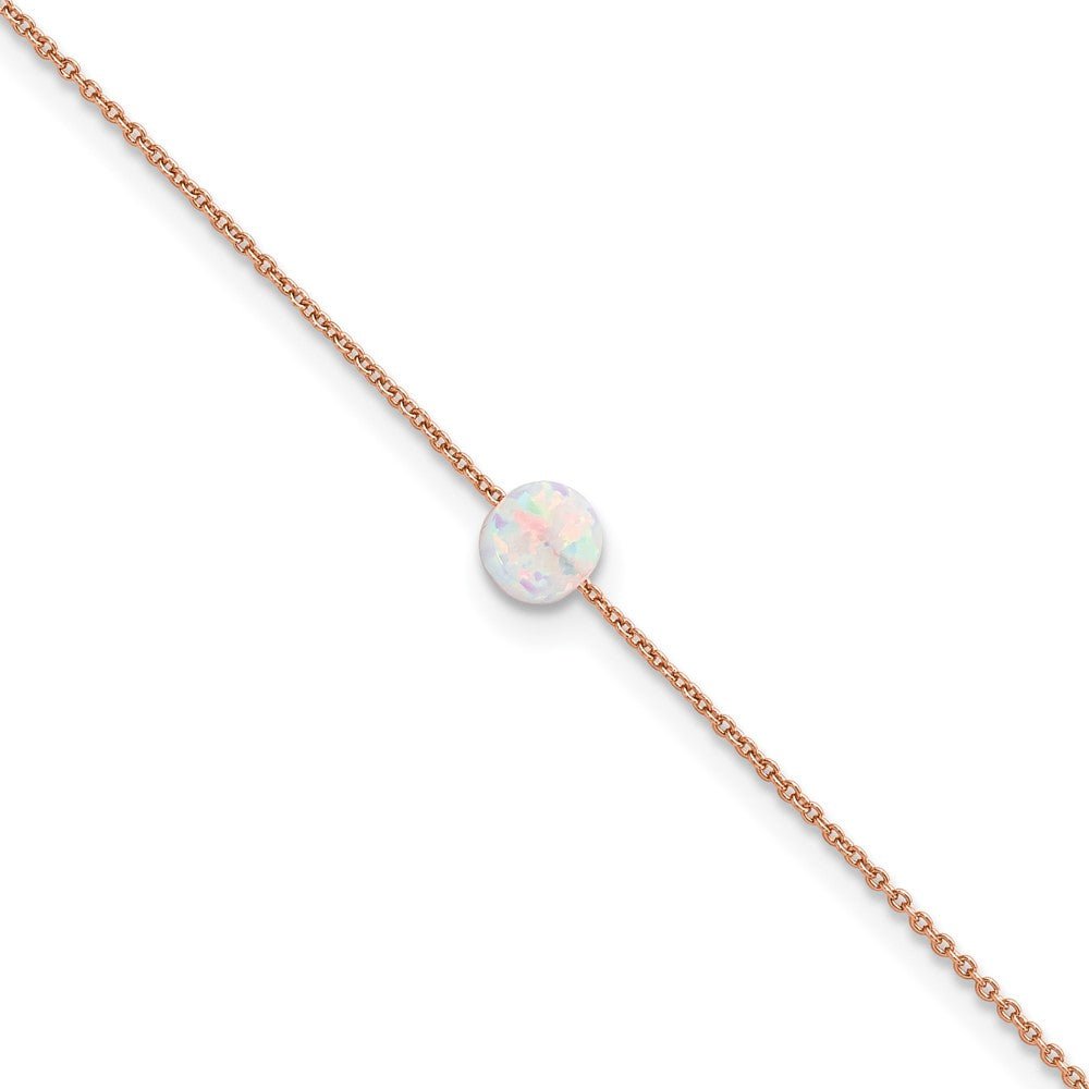 Sterling Silver Rose-tone White Created Opal 9in Plus 2 in ext. Anklet
