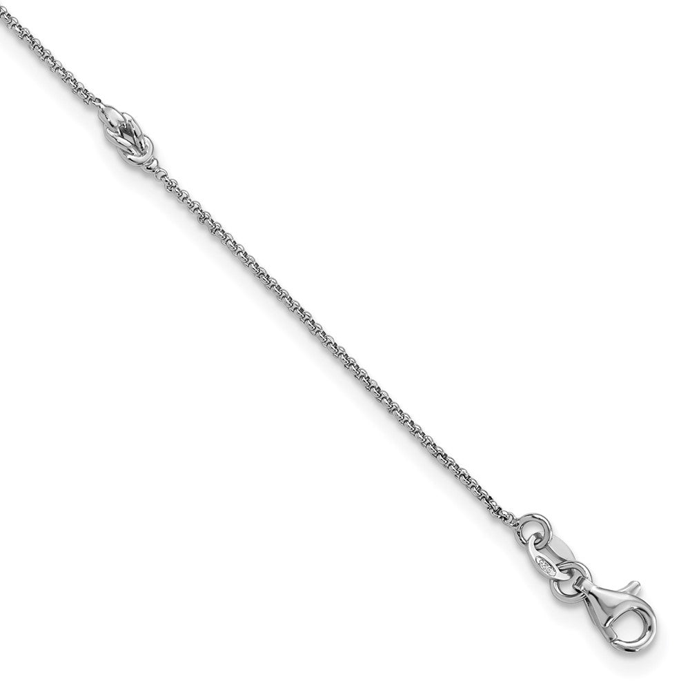 Sterling Silver RH-plate Three Station Knot 9in Plus 1in ext Anklet