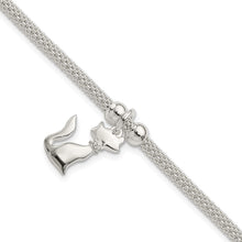 Load image into Gallery viewer, Sterling Silver Polished CZ Cat Charm Bracelet
