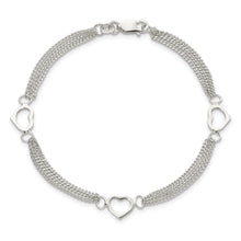 Load image into Gallery viewer, Sterling Silver Polished Multi-strand Heart 7in Bracelet
