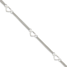 Load image into Gallery viewer, Sterling Silver Polished Multi-strand Heart 7in Bracelet
