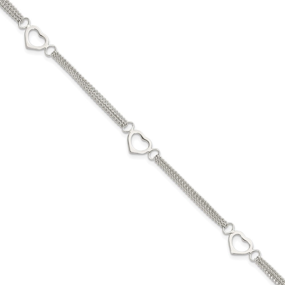 Sterling Silver Polished Multi-strand Heart 7in Bracelet