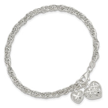 Load image into Gallery viewer, Sterling Silver Polished Dbl Heart Dangle Bracelet
