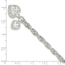 Load image into Gallery viewer, Sterling Silver Polished Dbl Heart Dangle Bracelet
