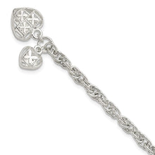 Load image into Gallery viewer, Sterling Silver Polished Dbl Heart Dangle Bracelet
