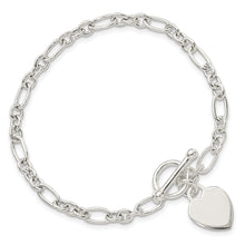 Load image into Gallery viewer, Sterling Silver Polished Heart Charm Fancy Link Bracelet
