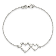 Load image into Gallery viewer, Sterling Silver Polished Two Hearts Bracelet
