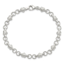 Load image into Gallery viewer, Sterling Silver Satin &amp; Polished Heart Chain Bracelet
