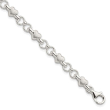 Load image into Gallery viewer, Sterling Silver Satin &amp; Polished Heart Chain Bracelet
