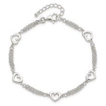 Load image into Gallery viewer, Sterling Silver Polished Hearts 7.5in w/1.0 in ext Bracelet
