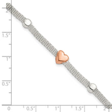 Load image into Gallery viewer, Sterling Silver Polished Rose-plated Heart Bracelet
