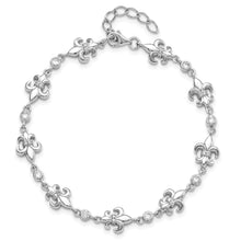 Load image into Gallery viewer, Sterling Silver Rhodium-plated CZ Fleur de Lis w/ 1in ext. Bracelet
