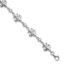 Load image into Gallery viewer, Sterling Silver Rhodium-plated CZ Fleur de Lis w/ 1in ext. Bracelet

