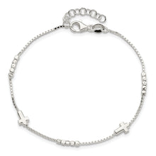 Load image into Gallery viewer, Sterling Silver Fancy Bead &amp; Cross w/ 1in ext Bracelet
