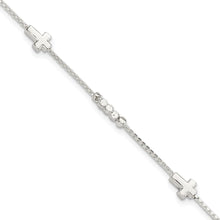 Load image into Gallery viewer, Sterling Silver Fancy Bead &amp; Cross w/ 1in ext Bracelet
