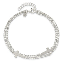 Load image into Gallery viewer, Sterling Silver Double Cross 2-Strand w/1in ext Bracelet
