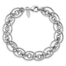Load image into Gallery viewer, Sterling Silver Rhodium-plated Polished Oval &amp; Circle 7.75in Link Bracelet
