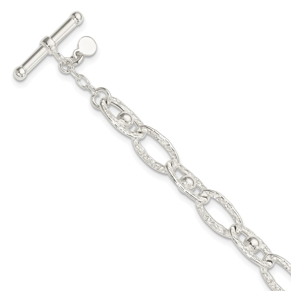 Sterling Silver Hammered Oval w/Beads Bracelet