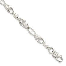 Load image into Gallery viewer, Sterling Silver Polished Cross w/Fleur de Lis Clasp Bracelet
