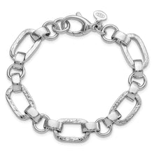 Load image into Gallery viewer, Sterling Silver Rhodium-plated Polished/Hammered Oval Link Bracelet
