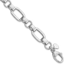 Load image into Gallery viewer, Sterling Silver Rhodium-plated Polished/Hammered Oval Link Bracelet
