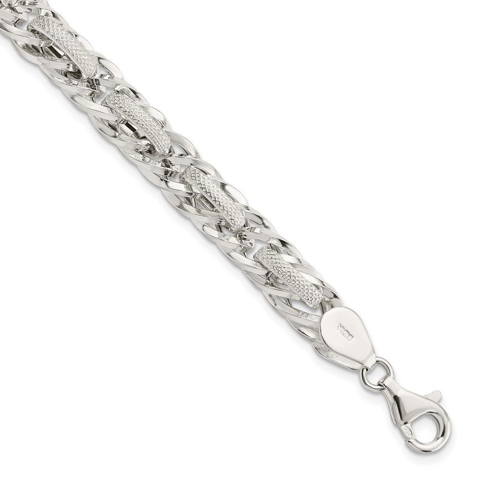 Sterling Silver Polished & Textured Oval Link 7in Bracelet