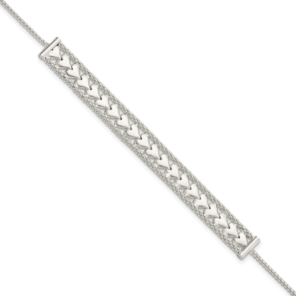 Sterling Silver Hearts Chain w/1in ext Bracelet