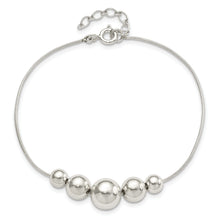 Load image into Gallery viewer, Sterling Silver Polished Tapered Round Bead w/1 in ext. Bracelet
