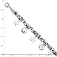 Load image into Gallery viewer, Sterling Silver Rhodium-plated Polished Coin and Star Charm w/ 1in ext. Bra
