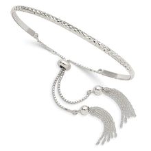 Load image into Gallery viewer, Sterling Silver Polished D/C w/tassels Adjustable Bangle
