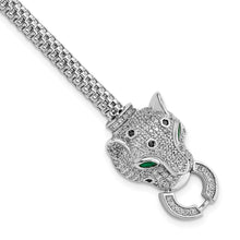 Load image into Gallery viewer, Sterling Silver Rhodium-plated Polished CZ Cheetah Head Bracelet
