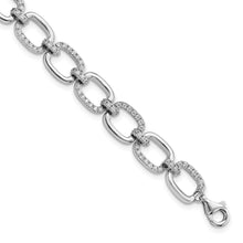 Load image into Gallery viewer, Sterling Silver Rhodium-plated Polished CZ Square Link 7.75 in Bracelet
