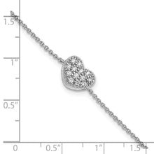Load image into Gallery viewer, Sterling Silver Rhodium-plated CZ w/1in ext Heart Bracelet
