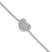 Load image into Gallery viewer, Sterling Silver Rhodium-plated CZ w/1in ext Heart Bracelet
