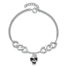 Load image into Gallery viewer, Sterling Silver RH CZ Enamel Skull w/Flower 6.5in w/1in ext Bracelet
