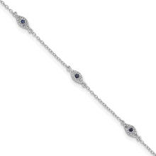 Load image into Gallery viewer, Sterling Silver Rhodium-plated Polished Blue &amp; White CZ Eyes Bracelet
