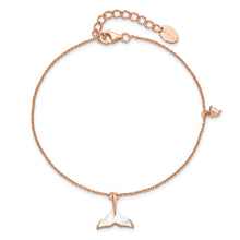 Load image into Gallery viewer, Sterling Silver Rose-tone CZ Shell Pearl Whale Tail Dangle 1in ext Bracelet
