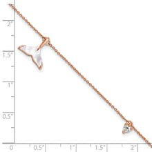 Load image into Gallery viewer, Sterling Silver Rose-tone CZ Shell Pearl Whale Tail Dangle 1in ext Bracelet
