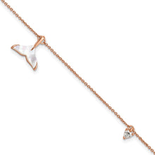 Load image into Gallery viewer, Sterling Silver Rose-tone CZ Shell Pearl Whale Tail Dangle 1in ext Bracelet
