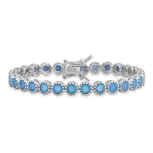 Load image into Gallery viewer, Sterling Silver Rhodium-plated Beaded Blue Created Opal Inlay Bracelet
