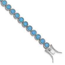 Load image into Gallery viewer, Sterling Silver Rhodium-plated Beaded Blue Created Opal Inlay Bracelet
