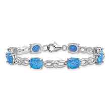 Load image into Gallery viewer, Sterling Silver Rhodium-plated Polished Blue Created Opal &amp; CZ Bracelet
