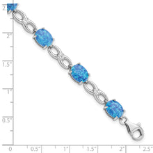 Load image into Gallery viewer, Sterling Silver Rhodium-plated Polished Blue Created Opal &amp; CZ Bracelet
