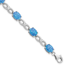 Load image into Gallery viewer, Sterling Silver Rhodium-plated Polished Blue Created Opal &amp; CZ Bracelet
